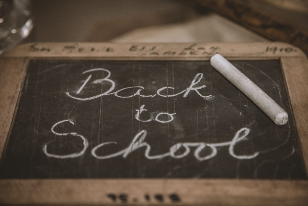 Back to school written on a slate