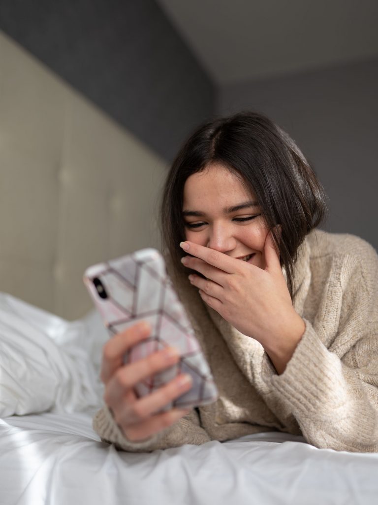 A lady reading get well soon funny messages